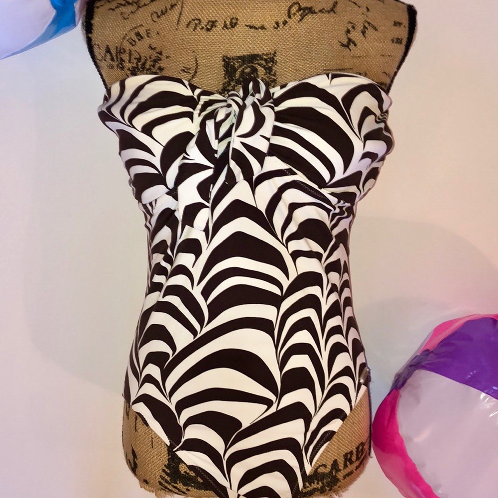 EUC Donna Karan 1 Piece Strapless Swimsuit Sz 14